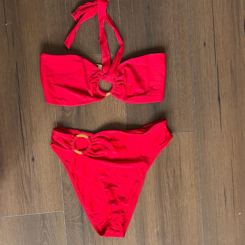 Michael Costello x Revolve Bandeau halter bikini red